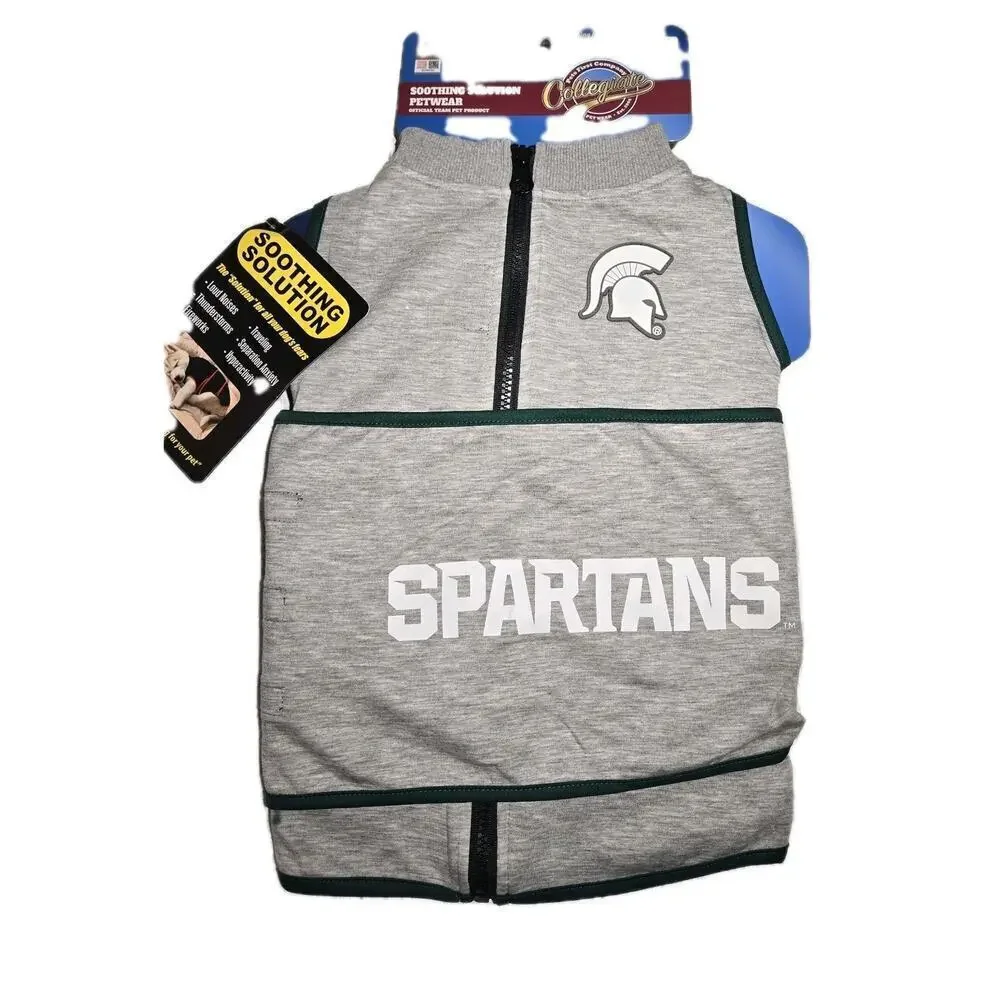 NCAA Michigan State Spartans Dog Anxiety Shirt Calming Soothing Vest SMALL grey